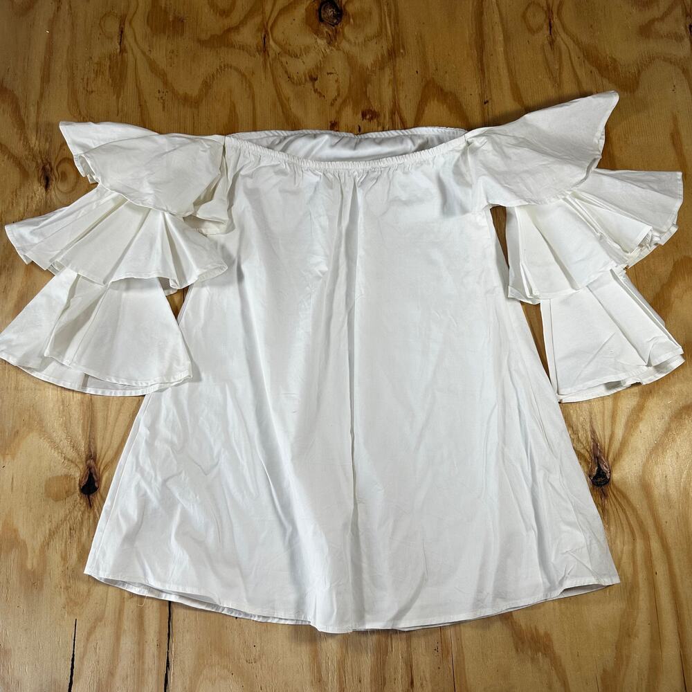 White Off the Shoulder Multi Ruffle Sleeve Blouse